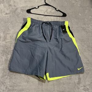 Nike Shorts Mens XL Gray Yellow Lined Swim Trunks Athletic Drawstring Colorblock